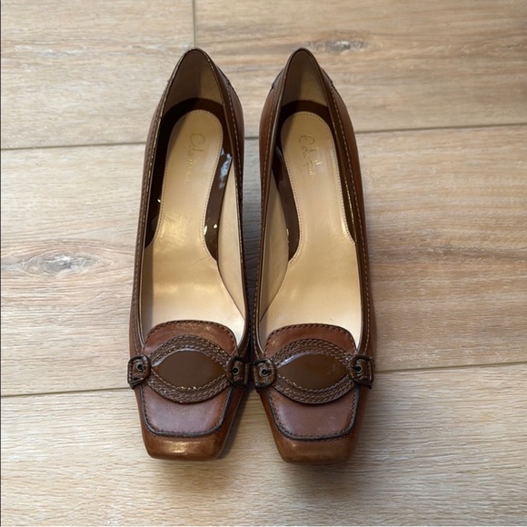 Cole Haan Brown Leather Pumps Brown Buckle Kitten Heel Women Shoes - Picture 13 of 16